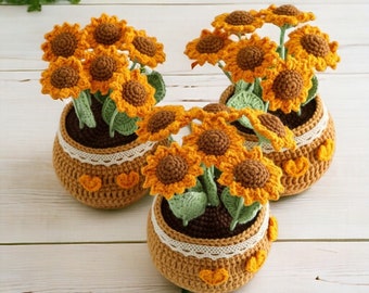 Crochet Sunflower plants,Sunflower Potted Plants,Crochet flower pots,Knitted sunflower pots,Handmade Crochet flowers,Houseplant decor,Gifts