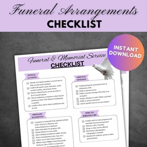 Lista de verificación para arreglos funerarios para la planificación de memoriales Programa funerario Servicio de cremación Lista de verificación imprimible Planificación de funerales militares