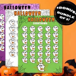 Halloween Countdown Calendar Bonus Bundle of Three Digital Downloads, Holiday Printable Planner With Ghost Decor for 31 Days Until Halloween