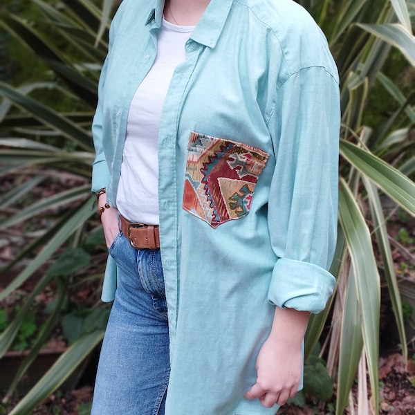 chemise coloré ample/oversize upcyling femme avec pochette coloré