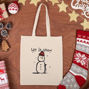 Festive Christmas Tote Bag with Adorable Snowman Design | Holiday Shopping Bag | Reusable Gift Bag | Snowman | Premium Tote Bag Natural