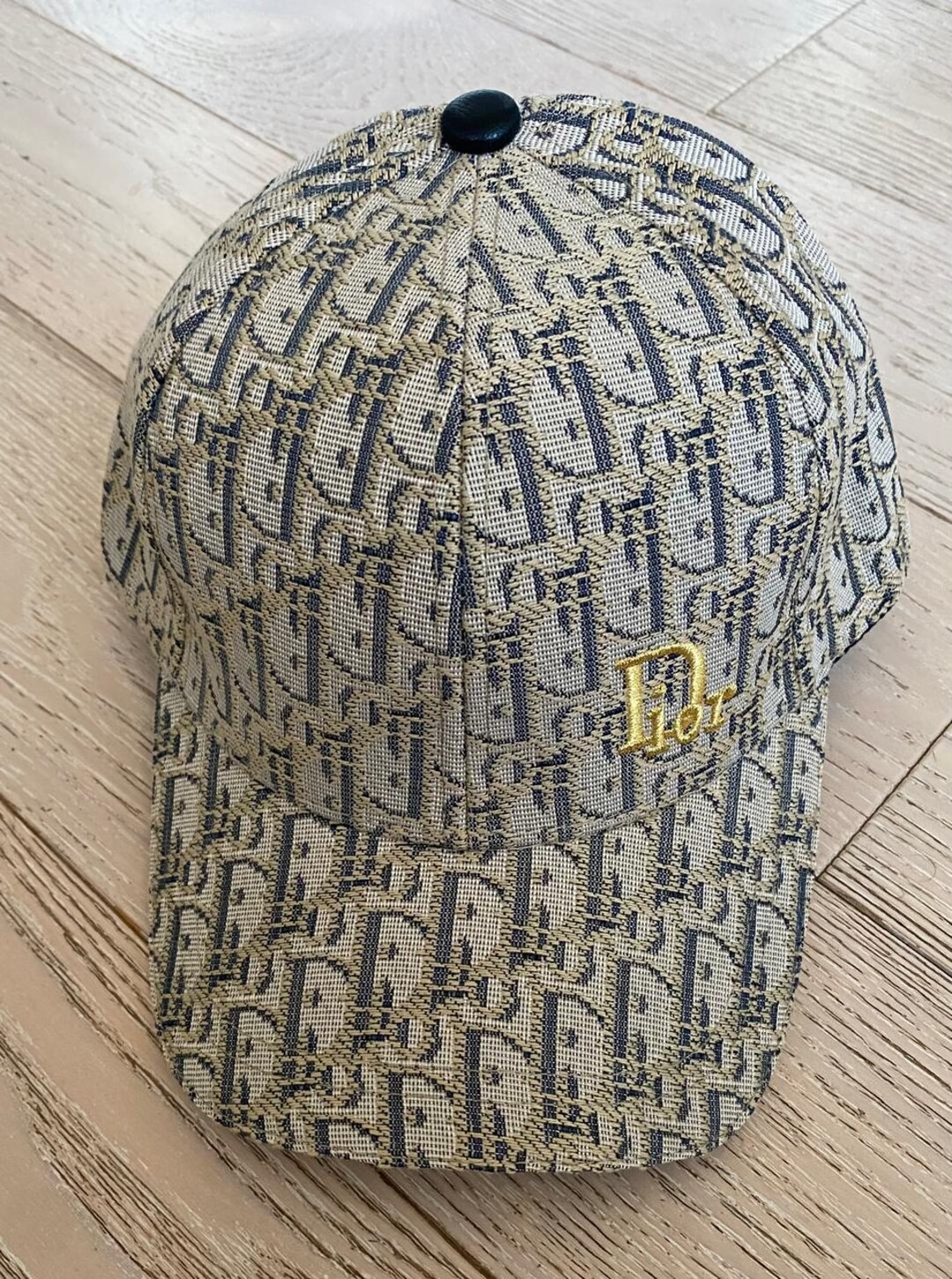 Vintage Dior Beige Canvas Baseball Cap Gold Embroidery Adjustable Size ...