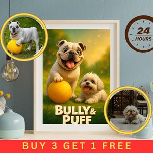 Custom Pet Caricature - Pet Portrait Movie Poster, Digital Cartoon Pet Portrait, Personalized Pet Illustration for Dog Lover, Printable.