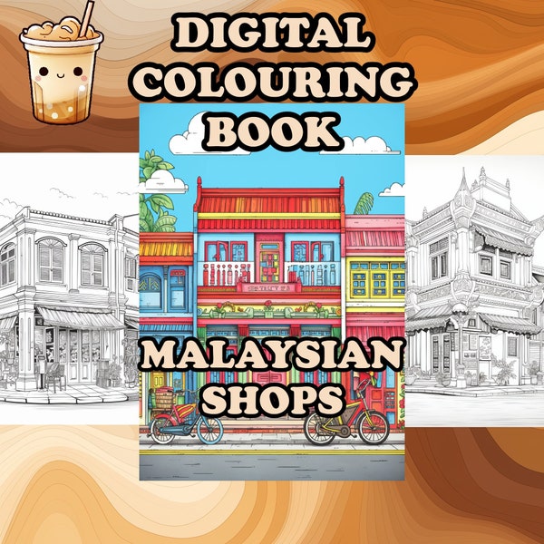 Digital Colouring Book - Malaysian Shops, for Kids and Adults, Printable, High Quality, Digital Download