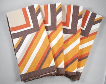 Retro Chic Napkin Set: 1960s 1970s Brown Gold Burnt Orange Geometric Design