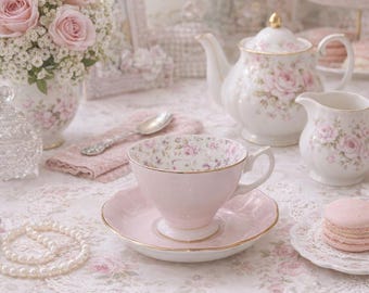 Royal Albert Rose Confetti Teacup & Saucer Vintage Pink Floral Bone China Gold Trim England