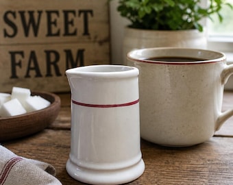 Vintage Restaurant Ware Rego Coffee Creamer Pitcher Maroon Red Band E595-16 Diner Ware