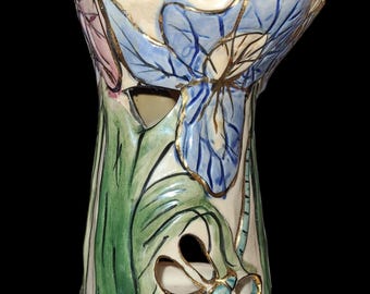 Vintage Blue Sky Clayworks Tealight Warmer – Heather Goldminc Iris Dragonfly Candle Holder
