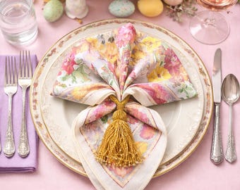 Set of 6 Pier 1 Gold Tone Beaded Tassel Napkin Rings – Elegant Table Decor