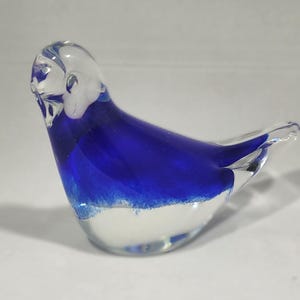Art Glass Clear/Blue Bird Figurine - Handblown Glass Decor