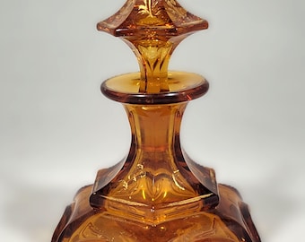Antique 1850's Biedermeier Czech Bohemian Amber/Gold Crystal Perfume Bottle – Gold Floral Motif