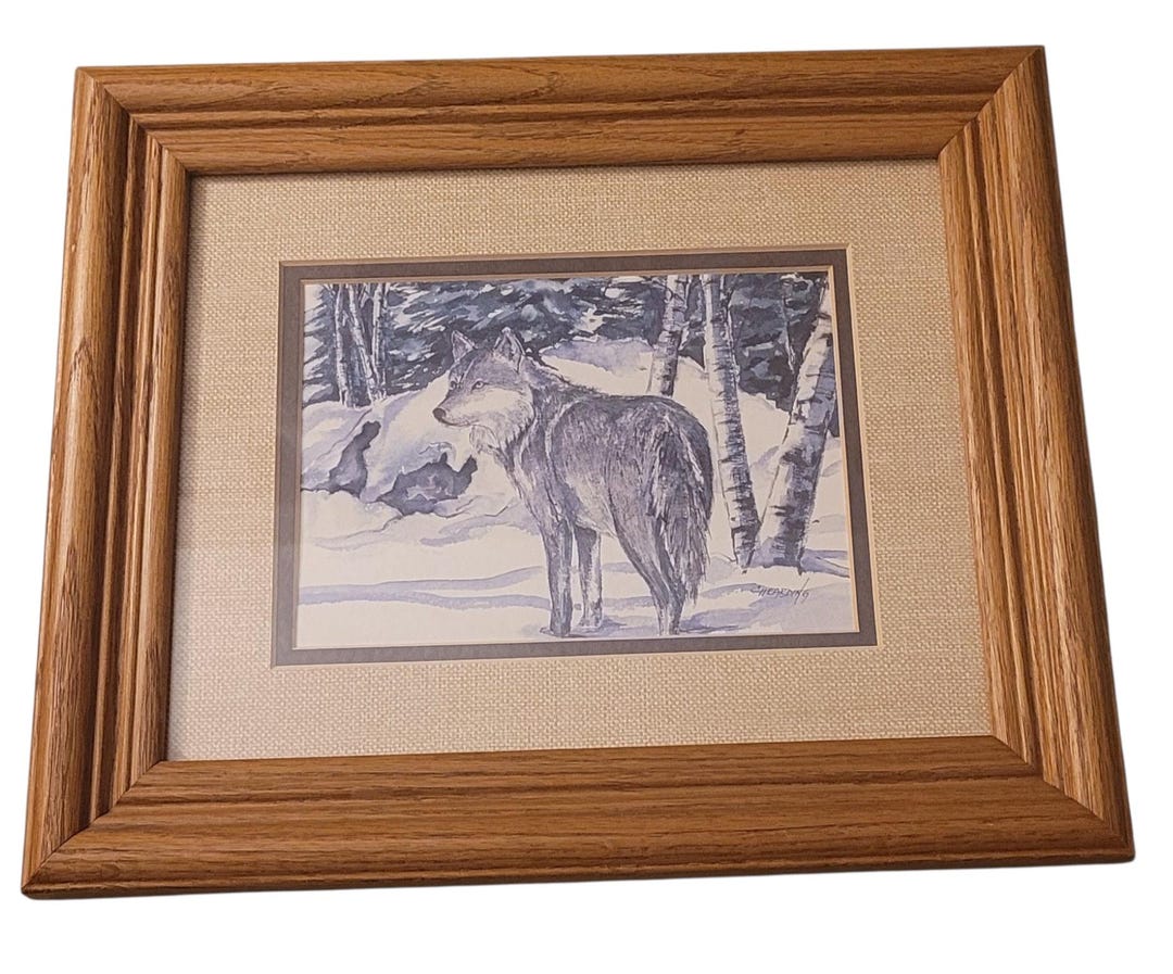 Wolf in Winter Scene Watercolor Painting – Signed CHEARDING – Original ...