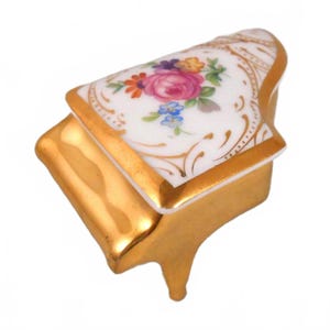 French Vintage Limoges Mini Piano Porcelain Trinket Box