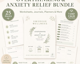 Stop Overthinking Workbook | Anxiety & Rumination Relief | Brain Dump, CBT Thought Log and Calm Reset Journal | Printable PDF