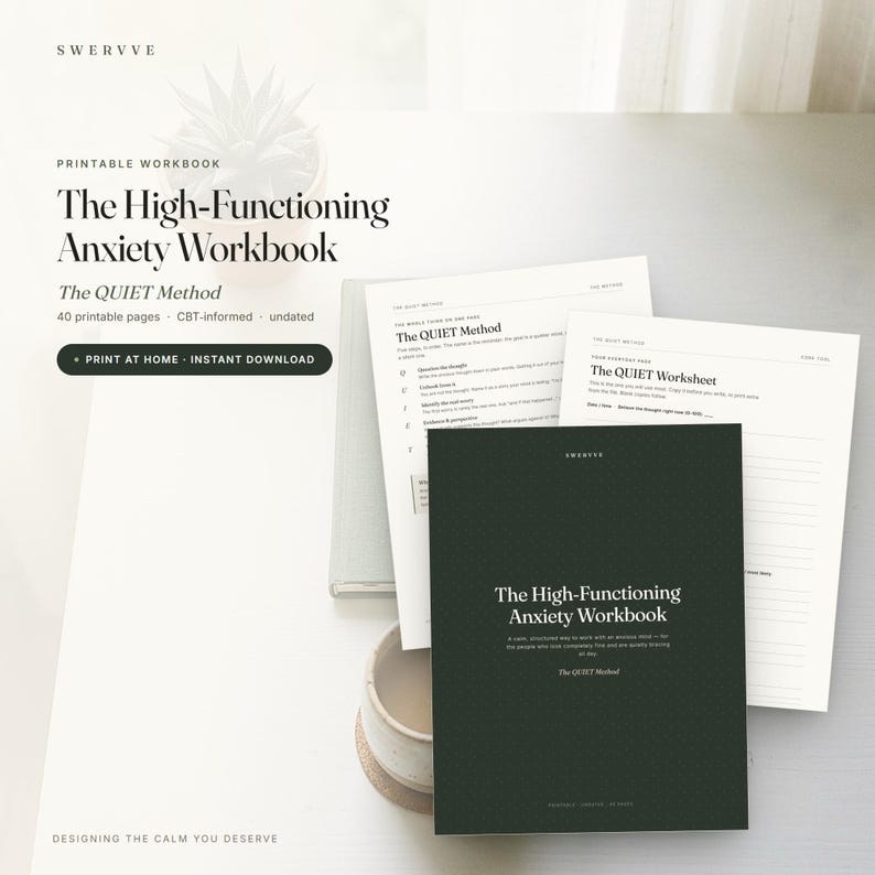 High-Functioning Anxiety Workbook Printable, CBT Anxiety Journal & Overthinking Worksheets, Coping Skills, Trigger Tracker PDF image 1