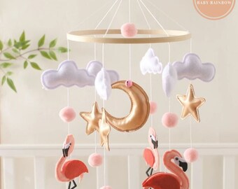 Flamingo Mobiles & Montessori Rattles, Baby Toys 0-12 Months - Perfect Room Decoration, Gifts for Newborns