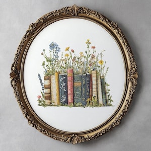 Books in wildflowers / Cross stitch vintage / 2 pdf: for printing + Pattern Keeper + Gift/ Instant Download
