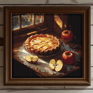 Appeltaart / vintage kruissteek / 2 pdf's om af te drukken (kleur en zwart-wit), 1 patroonhouder + cadeau