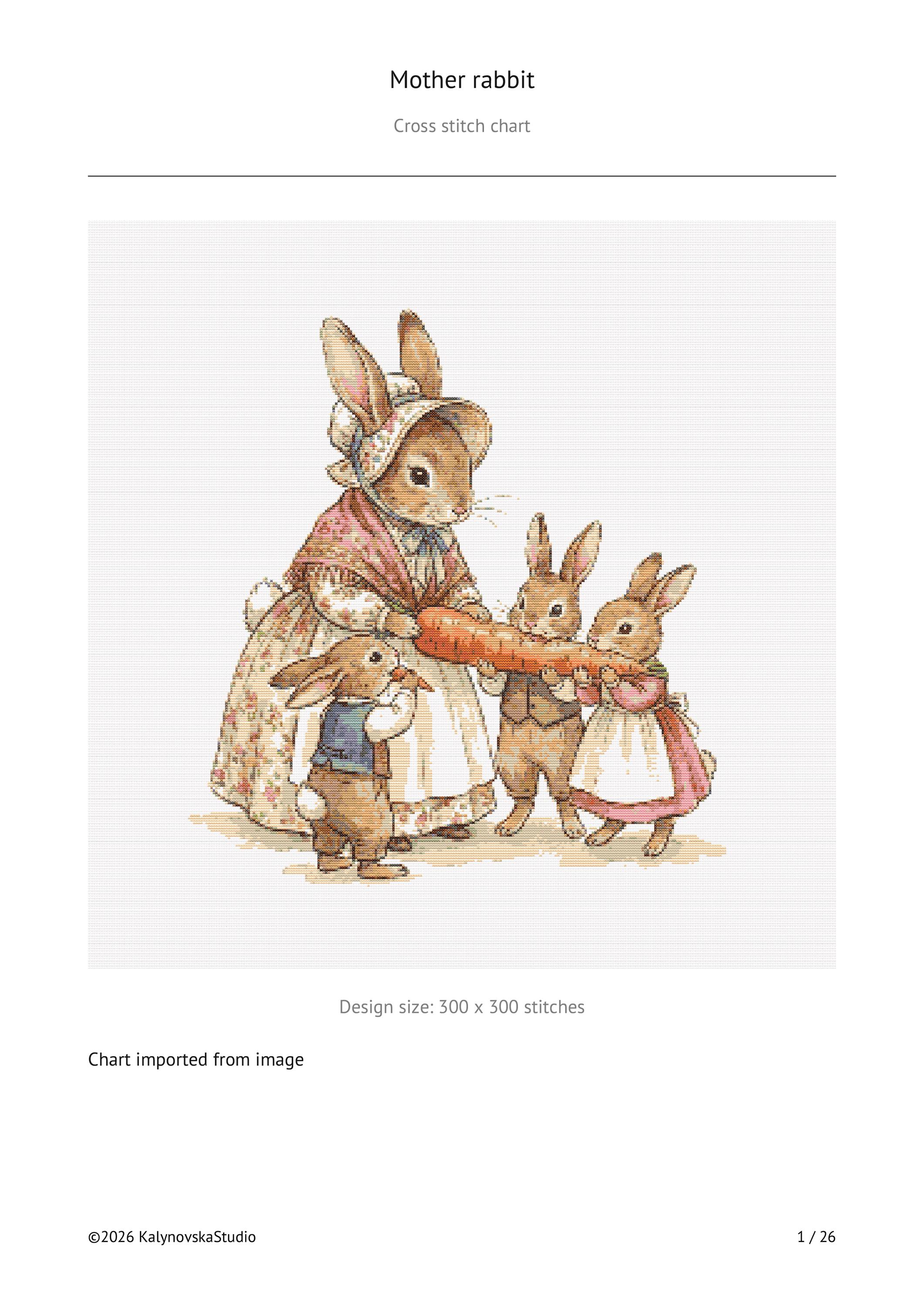 Mother Rabbit Vintage Cross Stitch Pattern: 23 DMC Colors (PDF Pattern ...