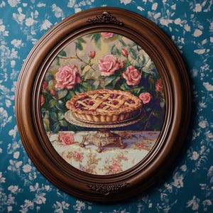 Aardbeientaart / vintage kruissteek / 2 pdf's om af te drukken (kleur en zwart-wit), 1 patroonhouder + cadeau