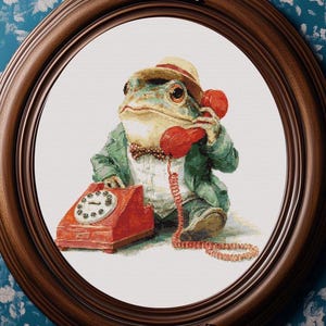 Vintage Frog Cross Stitch Pattern: Groom on the wire (PDF)