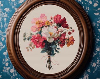 Vintage Kreuzstich-Muster: Kontrastierendes Blumenbouquet (PDF Download, Pattern Finder kompatibel)