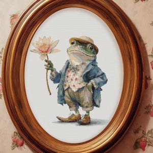 Vintage Frog Cross Stitch Pattern: Beau (PDF)