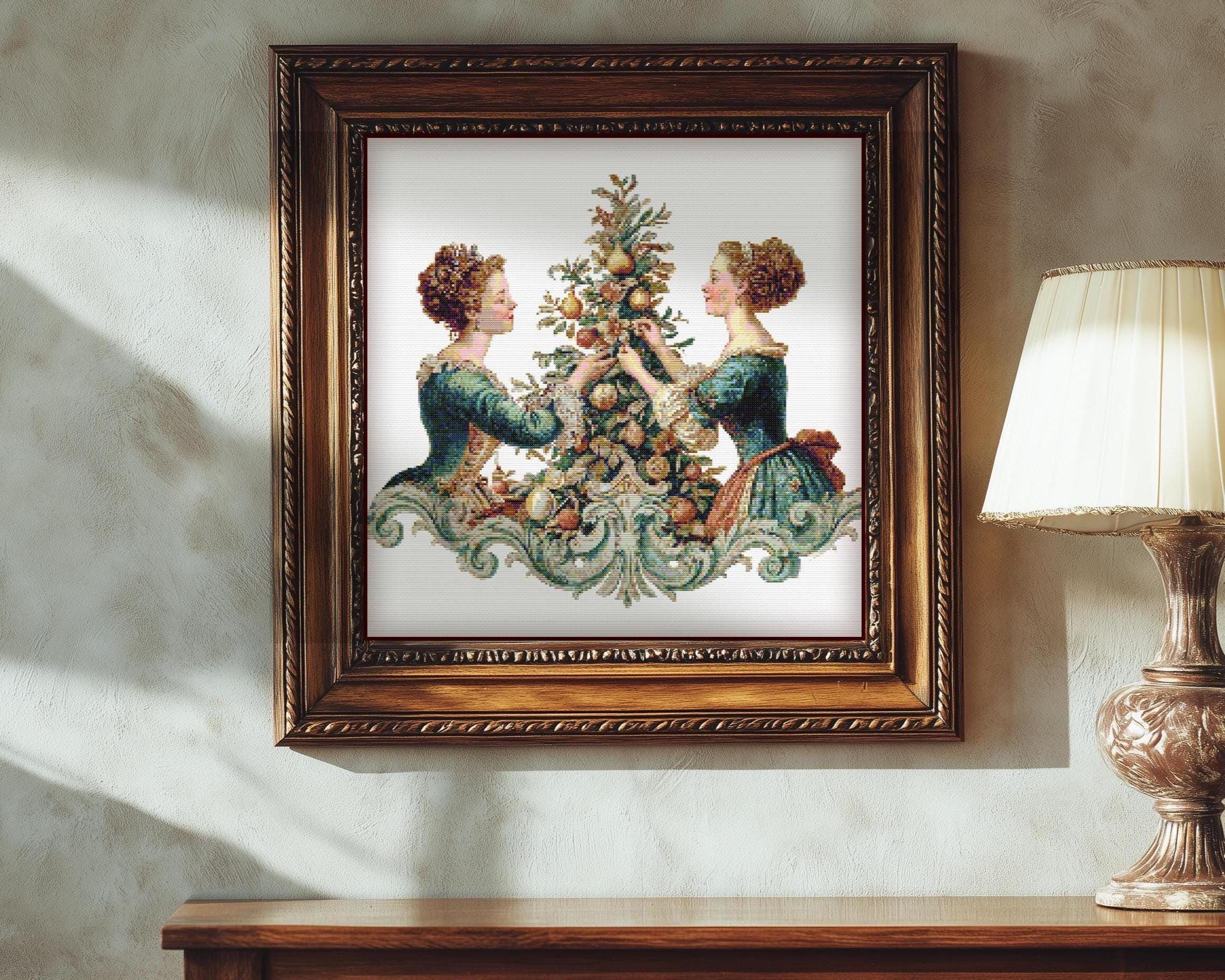 Vintage Cross Stitch Pattern: Baroque Style Christmas Tree, Embroidery ...