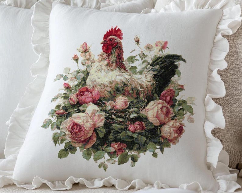 Vintage Cross Stitch Pattern: Victorian Rooster (PDF Download, Pattern ...
