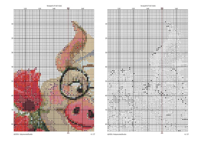 Vintage Piggy Cross Stitch Pattern: Bouquet of Red Roses (PDF) - Etsy
