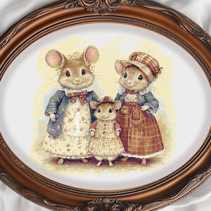 Vintage Mouse Family Cross Stitch Pattern: Color & B/W Charts (PDF)