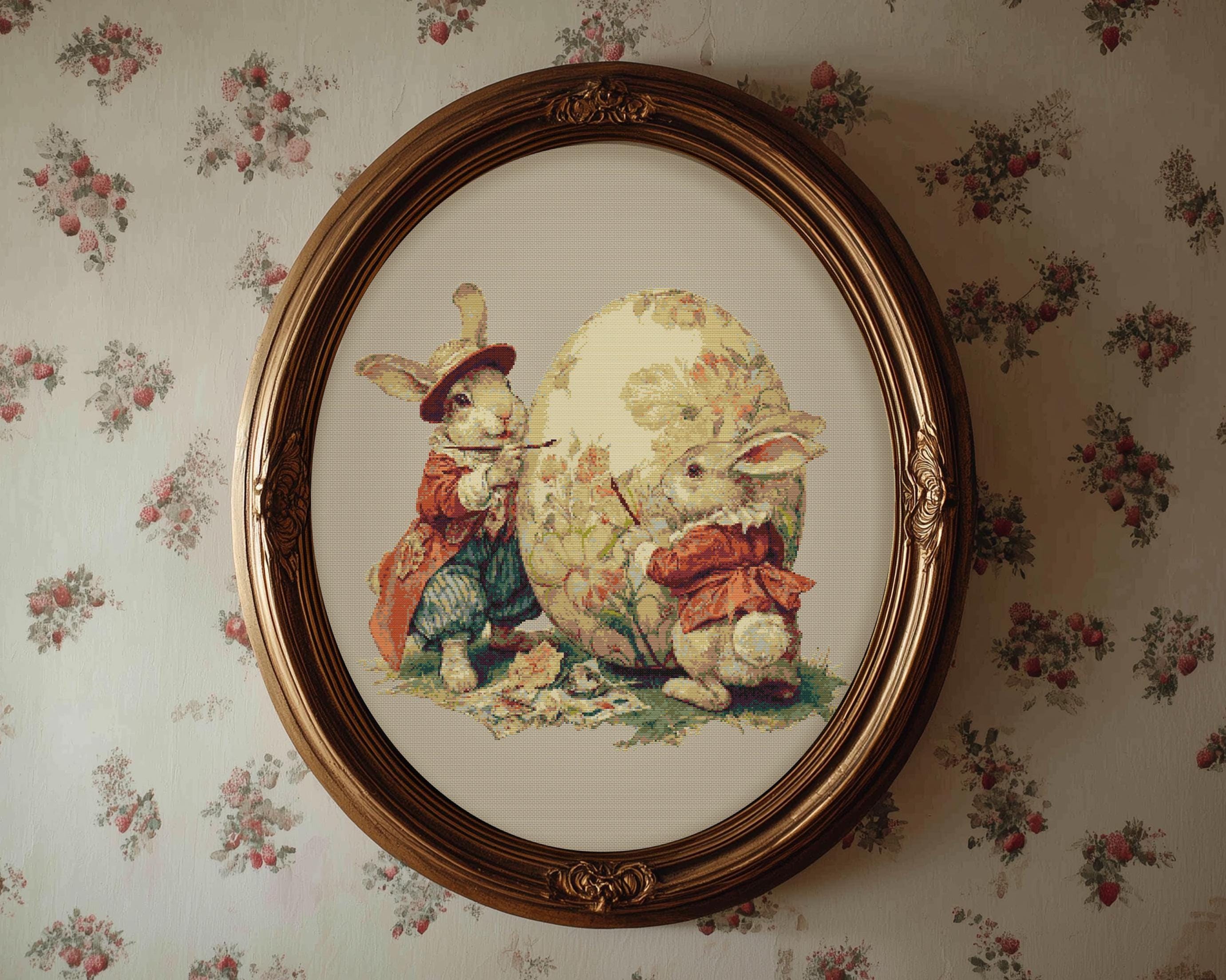 Vintage Rabbit Pattern Vintage Rabbits Cross Stitch Pattern: Easter Egg (PDF Download, Pattern ...