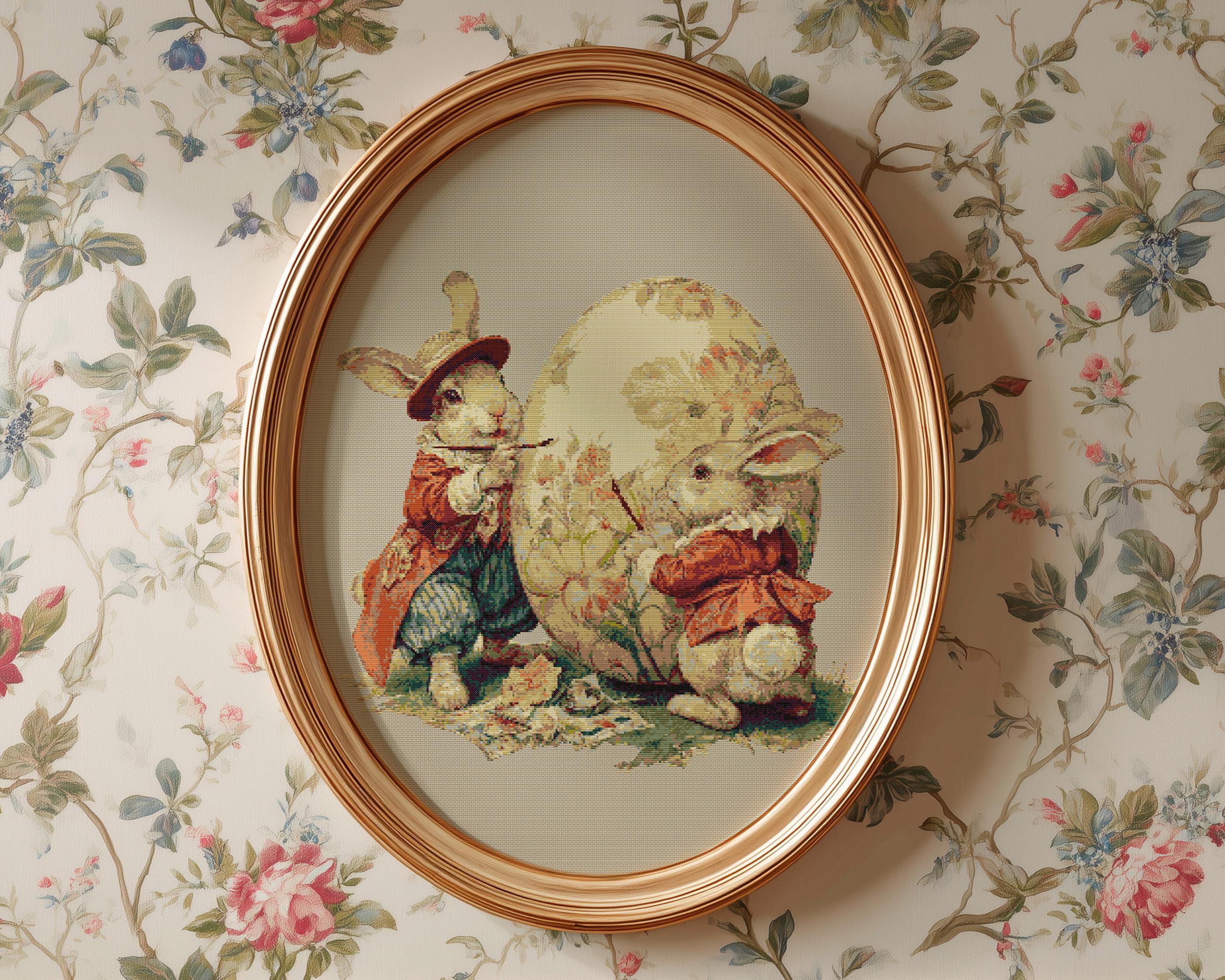 Vintage Rabbit Pattern Vintage Rabbits Cross Stitch Pattern: Easter Egg (PDF Download, Pattern ...