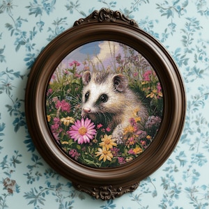 Possum in wilde bloemen / vintage kruissteek / 2 pdf's om af te drukken (kleur en zwart-wit), 1 patroonhouder + cadeau