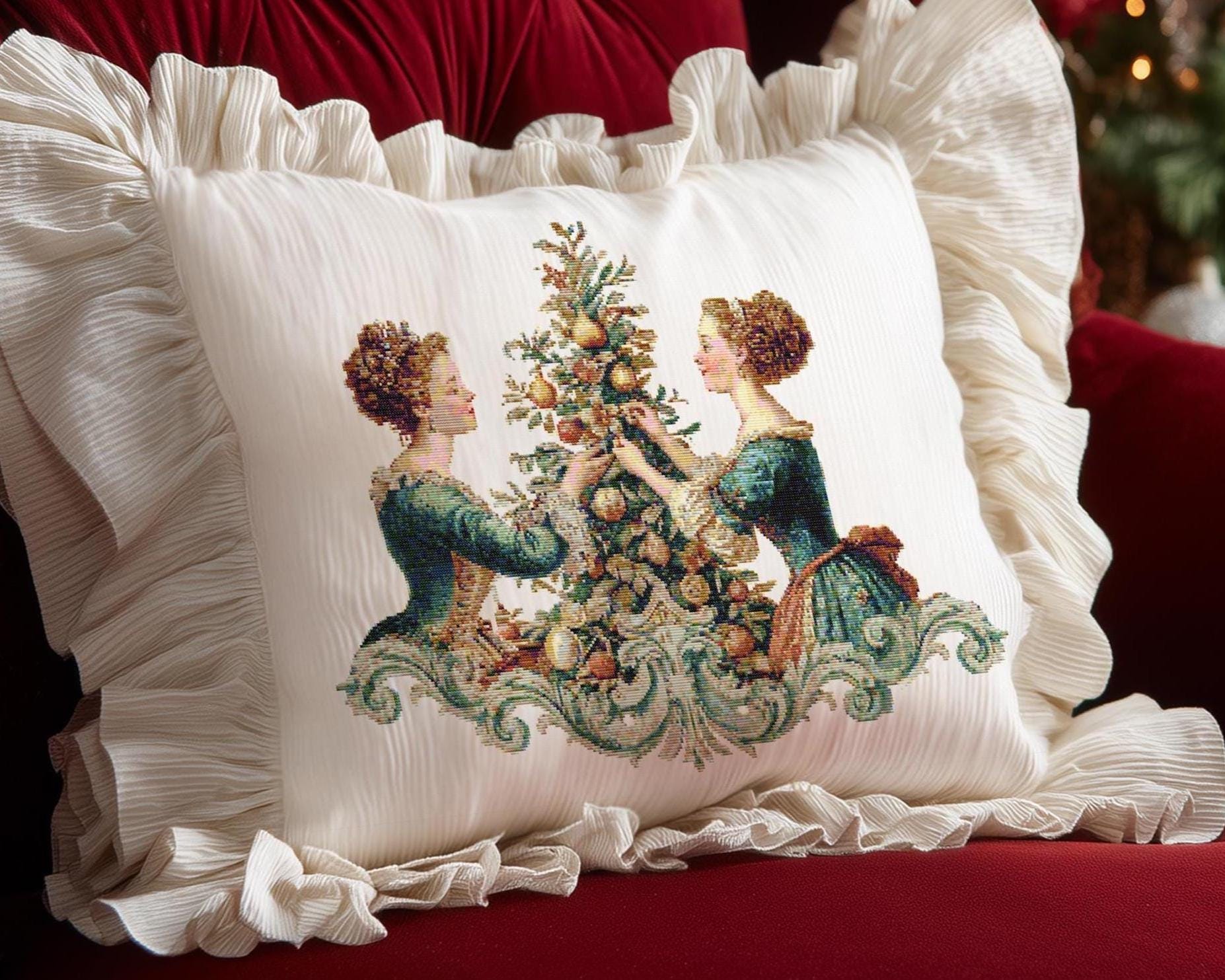 Vintage Cross Stitch Pattern: Baroque Style Christmas Tree, Embroidery ...