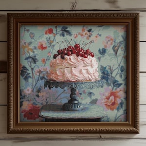Cherry Delight / Vintage haft krzyżykowy / 2 pliki PDF do druku (kolor i czarno-biały), 1 Pattern Keeper + prezent