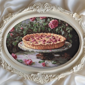 Rozenblaadjestaart / vintage kruissteek / 2 pdf's om af te drukken (kleur en zwart-wit), 1 patroonhouder + cadeau