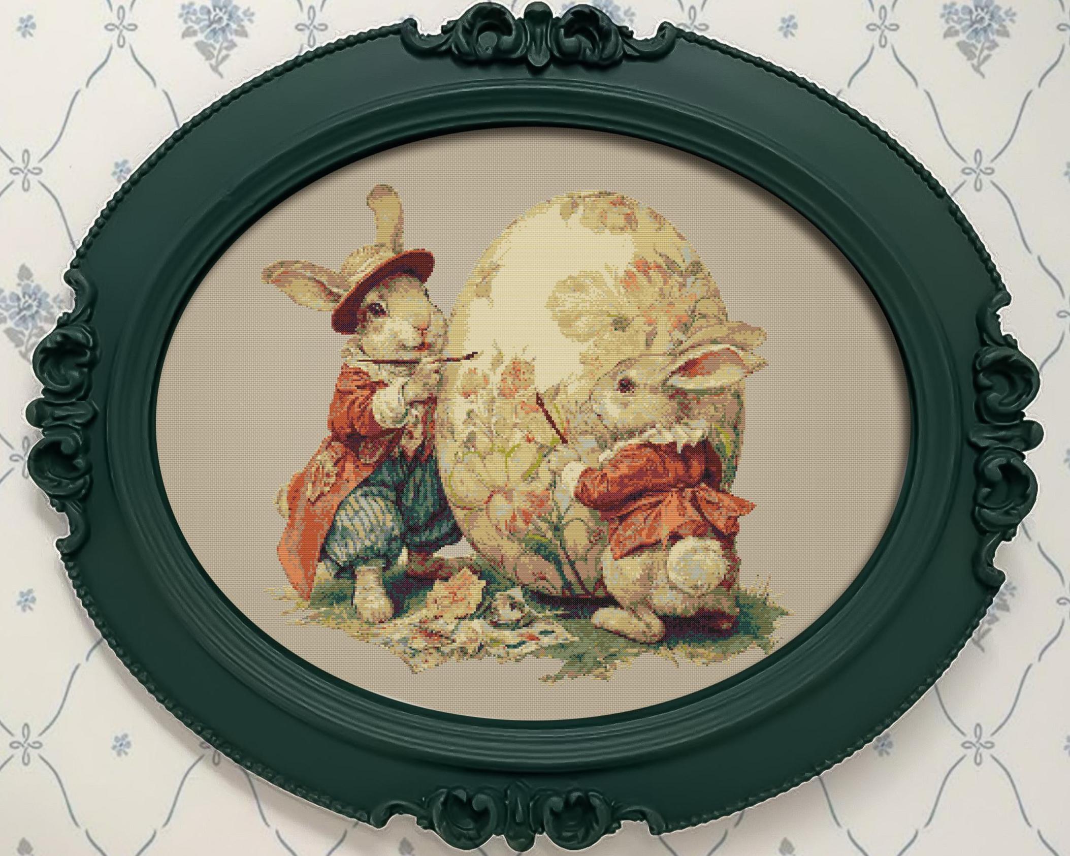 Vintage Rabbit Pattern Vintage Rabbits Cross Stitch Pattern: Easter Egg (PDF Download, Pattern ...