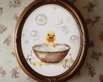 Duckling & Bubbles Kreuzstich-Muster: Vintage-Stil (PDF-Muster)