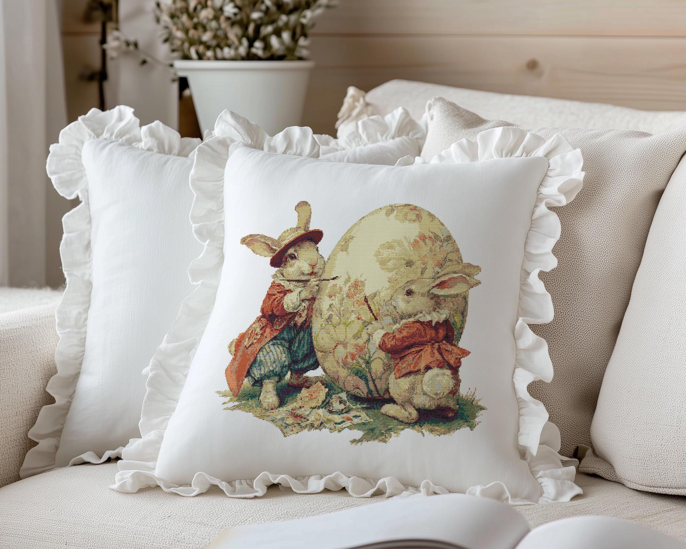 Vintage Rabbit Pattern Vintage Rabbits Cross Stitch Pattern: Easter Egg (PDF Download, Pattern ...