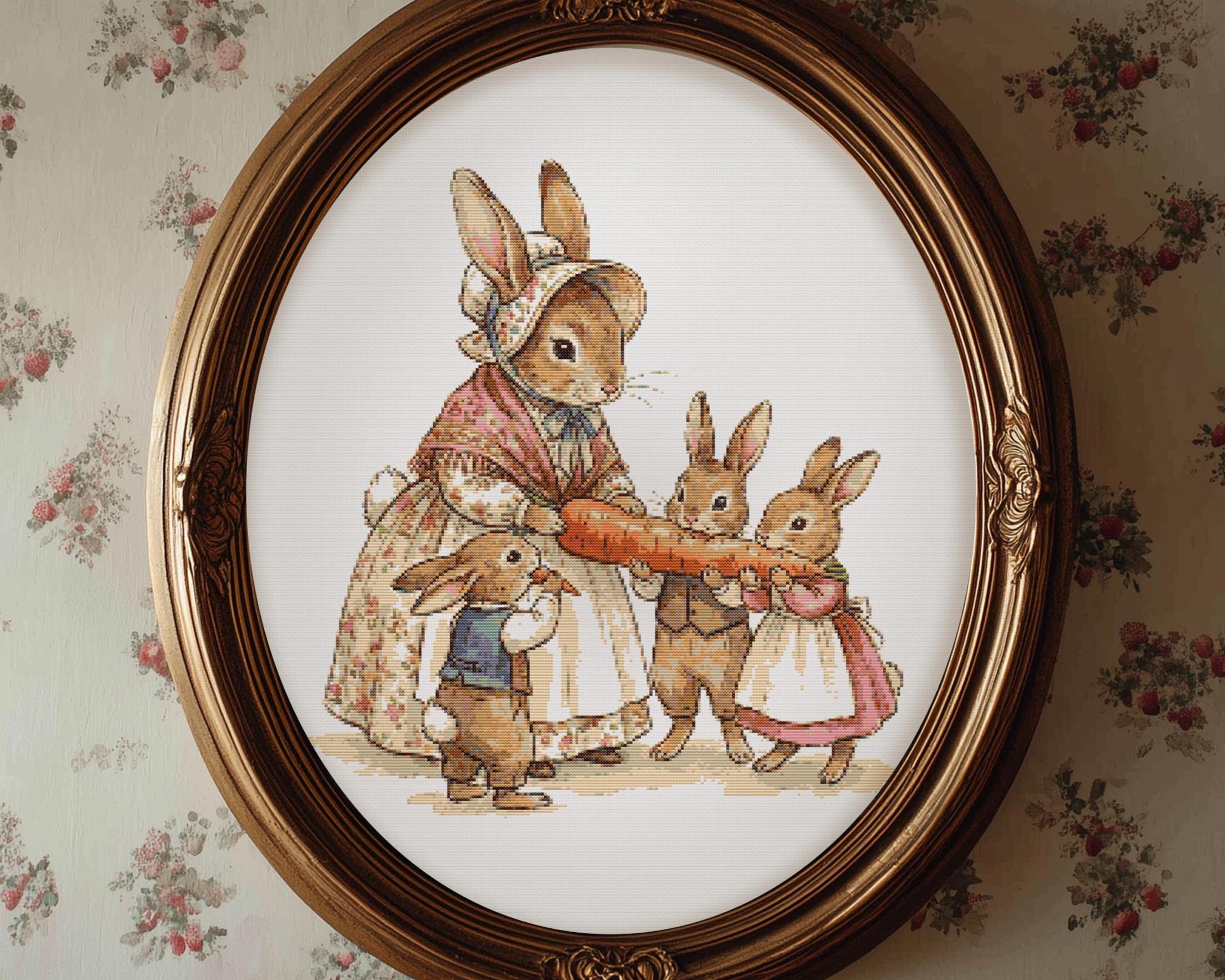 Mother Rabbit Vintage Cross Stitch Pattern: 23 DMC Colors (PDF Pattern ...