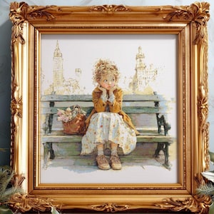 Vintage kruissteekpatroon: 'Alleen in de stad'-borduurwerk (pdf-download, compatibel met patroonhouder)