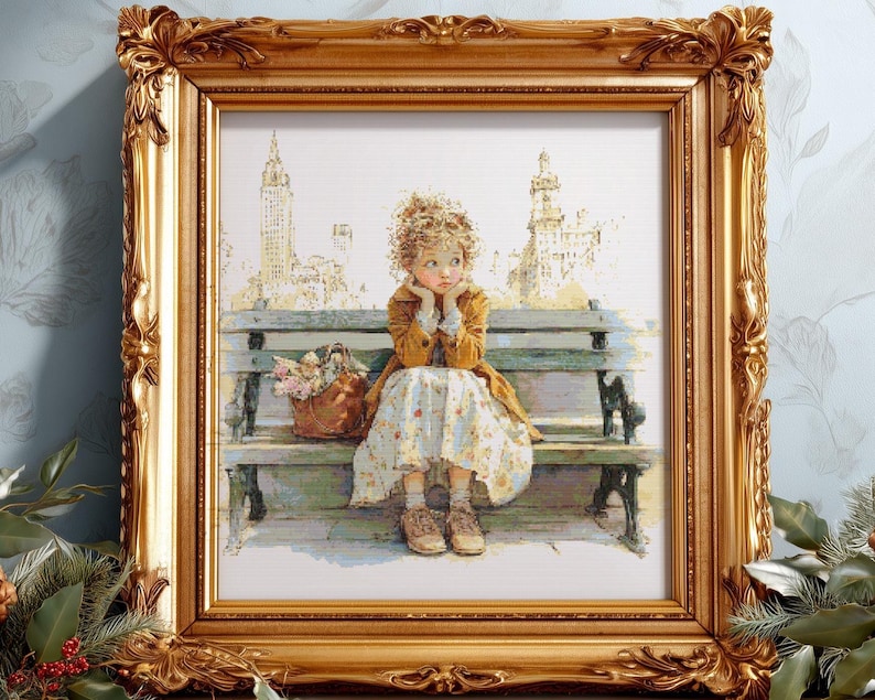 Vintage Cross Stitch Pattern: "Alone in the city" Embroidery (PDF Download, Pattern Keeper Compatible) image 1