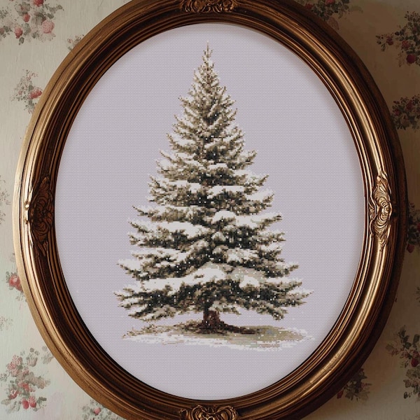 Vintage Christmas Tree Cross Stitch Pattern: Winter Snow Scene (PDF)