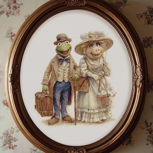 Patrón de punto de cruz de Kermit y Miss Piggy: Muppets vintage (descarga en PDF, compatible con Pattern Keeper)