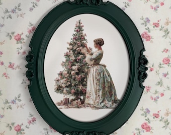 Vintage Cross Stitch Pattern: Lady and the Holiday Tree, Embroidery (PDF Download, Pattern Keeper Compatible)