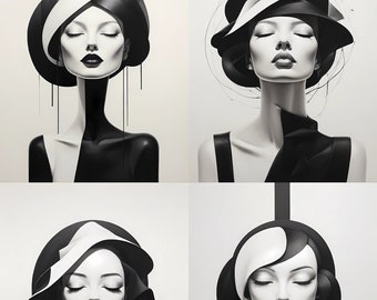 Four Women Minimal Art Style Poster Wall Art Printable Wall Pictures Black White