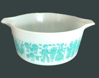 Pyrex Butterprint 474-B | Amish Turquoise-White