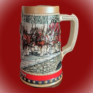 Vintage Budweiser Holiday Beer Stein 1988 - Anheuser-Busch Clydesdale Collector Series Ceramarte