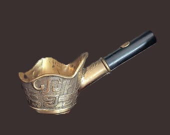 Chinese Silk Smoothing Iron, Antique, Brass with Wood Handle